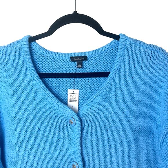 NWT Talbots Elbow Sleeve Button Front Sweater Jacket Cardigan Blue Sz S - Picture 3 of 8
